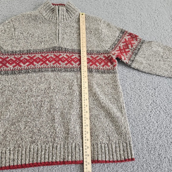 Eddie Bauer Sweater Mens L‎ Gray 1/4 Zip Mock Neck Lambs Wool Blend Fair Isle - Picture 7 of 8